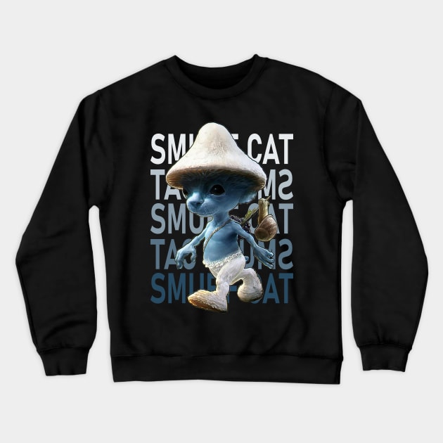 Funny Smurf cat Meme.Blue mushroom Cat meme. Crewneck Sweatshirt by Longgilbert